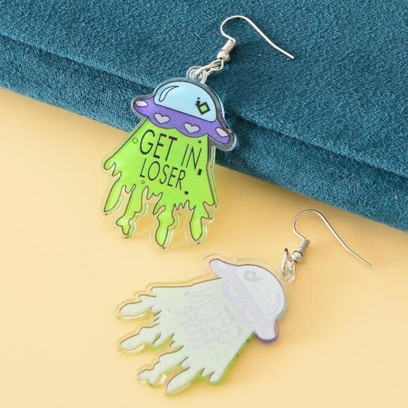 Alien UFO 'Get in Loser' Acrylic Earrings – Halloween Weirdcore Space Jewelry - Picture 4 of 14